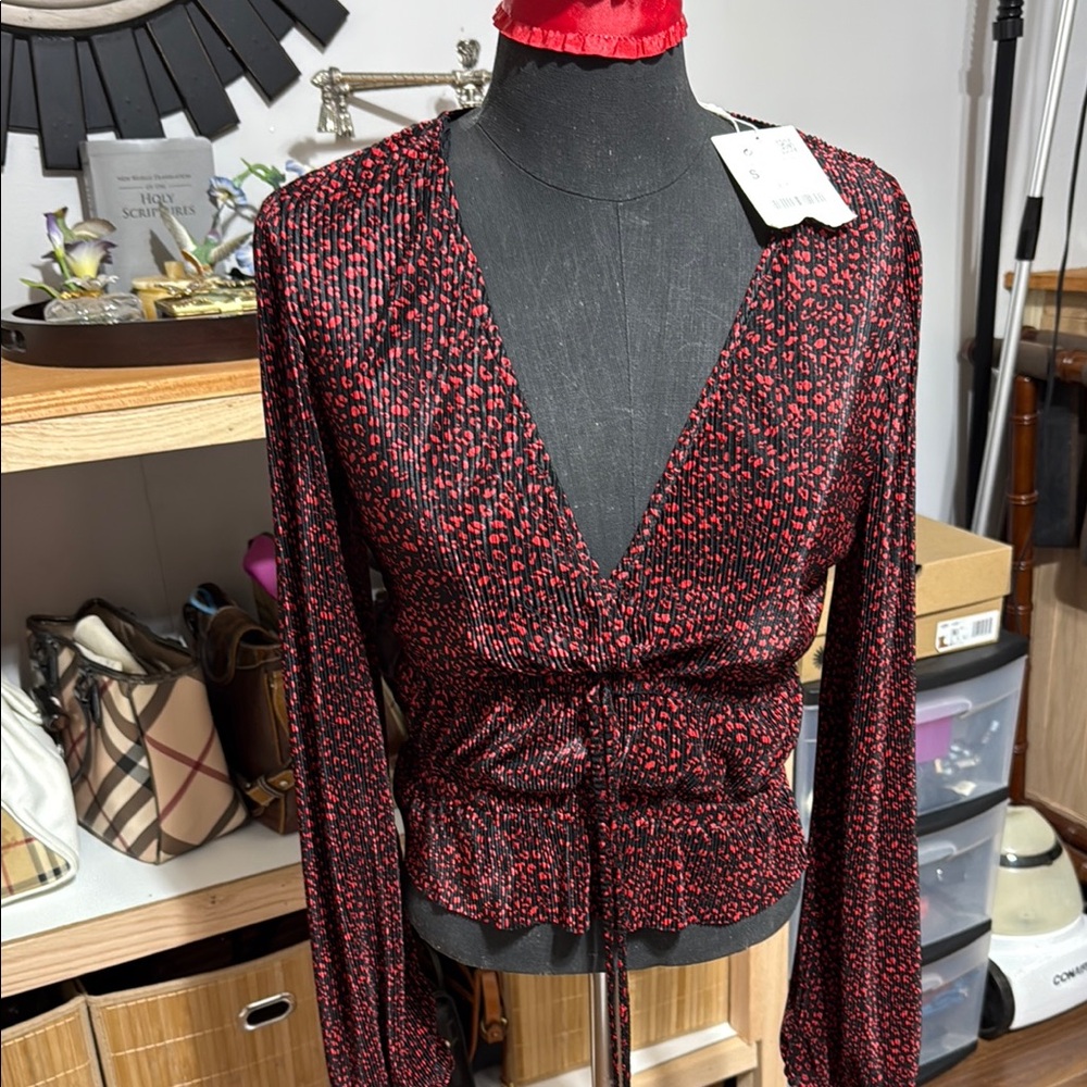 Zara  Red and Black V neck  Top